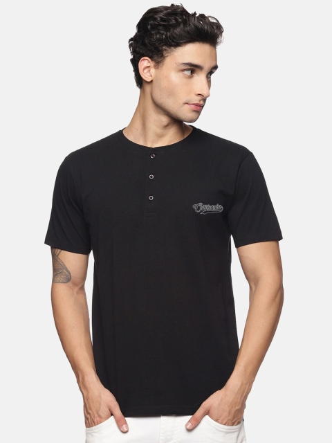 BLACK RADIO Men Black Henley Neck T-shirt