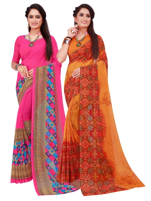 Florence Pack of 2 Orange & Magenta Pure Georgette Saree