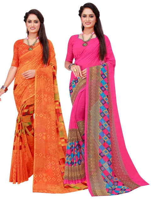 Florence Orange & Magenta Pure Georgette Saree