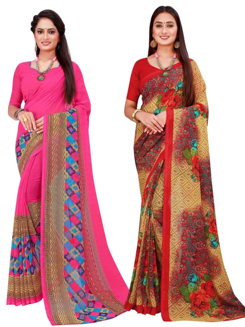Florence Magenta & Red Set Of 2 Pure Georgette Saree