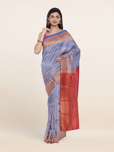 Pothys Blue & Red Woven Design Zari Pure Silk Saree