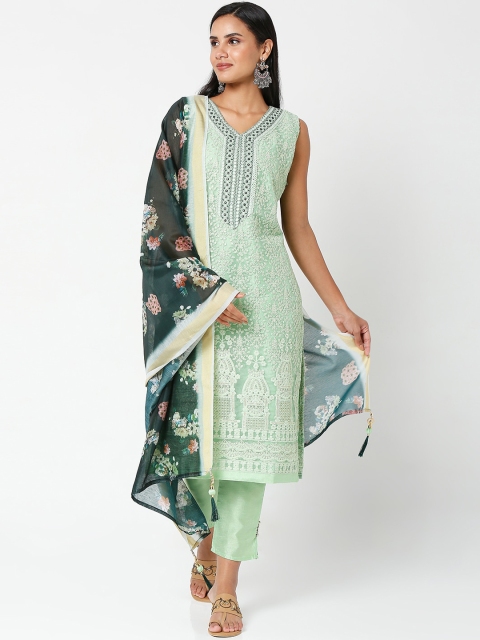 SALWAR STUDIO Women Sea Green Printed Thread Work Kurti with Trousers & With Dupatta
SALWAR STUDIO Women Sea Green Printed Thread Work Kurti with Trousers & With Dupatta