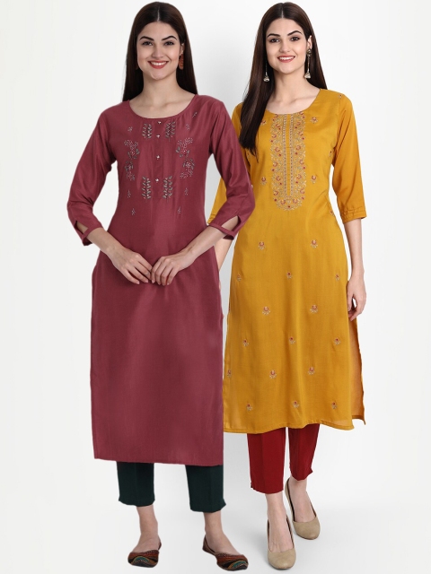 7Threads Women Brown & Mustard Yellow Set Of 2 Floral Embroidered Thread Work Kurtas
7Threads Women Brown & Mustard Yellow Set Of 2 Floral Embroidered Thread Work Kurtas