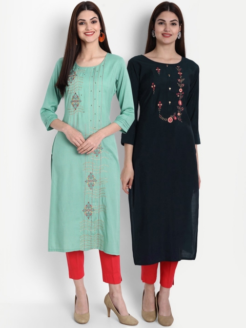 7Threads Women Green & Turquoise Blue Pack of 2 Ethnic Motif Embroidered Thread Work Kurta
7Threads Women Green & Turquoise Blue Pack of 2 Ethnic Motif Embroidered Thread Work Kurta