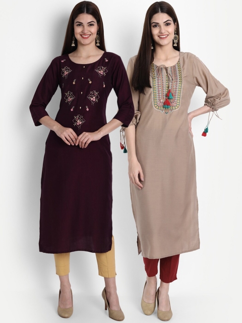 7Threads Women Multicoloured Thread Work Kurta, Multi