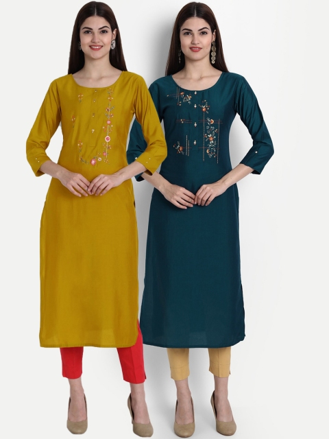 7Threads Women Mustard Yellow & Teal Pack Of 2 Ethnic Motifs Embroidered Thread Work Kurta
7Threads Women Mustard Yellow & Teal Pack Of 2 Ethnic Motifs Embroidered Thread Work Kurta