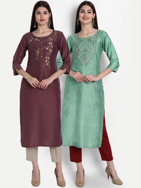 7Threads Women Pack Of 2 Multicoloured Embroidered Mirror Work Kurta, Multi