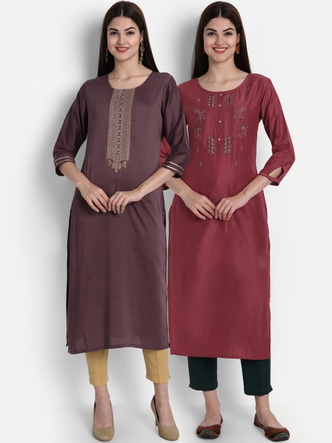 7Threads Women Pack Of 2 Multicoloured Embroidered Thread Work Kurta, Multi