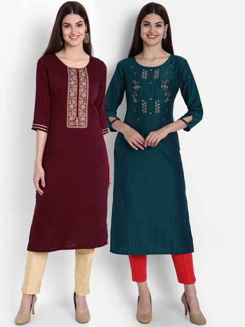 7Threads Women Pack Of 2 Multicoloured Embroidered Keyhole Neck Mirror Work Kurta, Multi
7Threads Women Pack Of 2 Multicoloured Embroidered Keyhole Neck Mirror Work Kurta, Multi