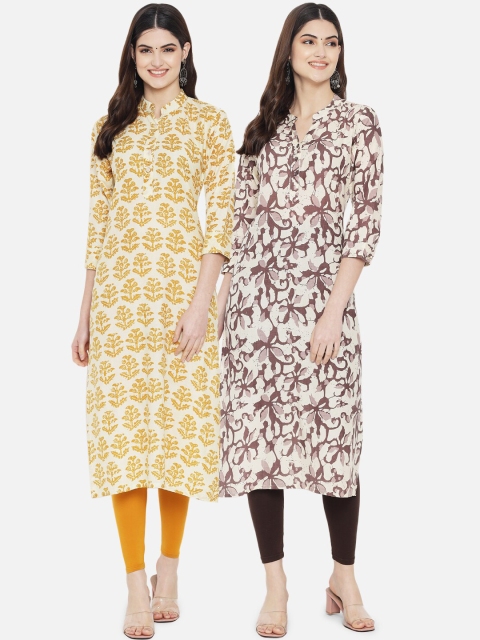 7Threads Pack Of 2 Women Multicoloured Printed Floral Kurta, Multi