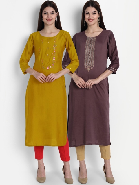 7Threads Women Pack Of 2 Multicoloured Ethnic Motifs Embroidered Thread Work Kurta, Multi
7Threads Women Pack Of 2 Multicoloured Ethnic Motifs Embroidered Thread Work Kurta, Multi