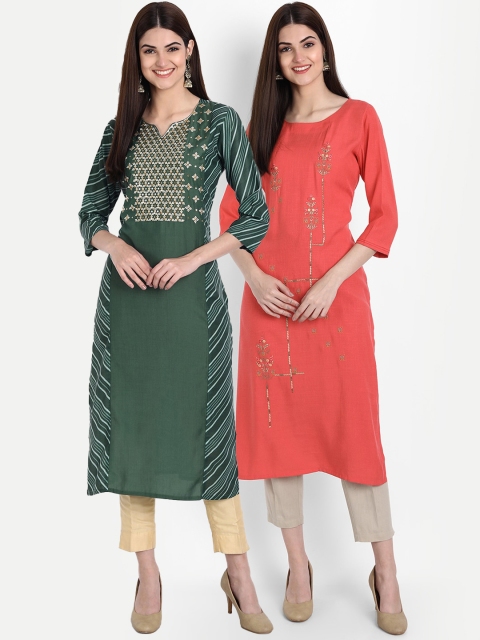 7Threads Women Multicoloured Ethnic Motifs Thread Work Kurta, Multi