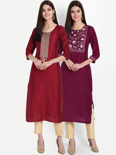 7Threads Women Multicoloured Embroidered Mirror Work Kurta, Multi
