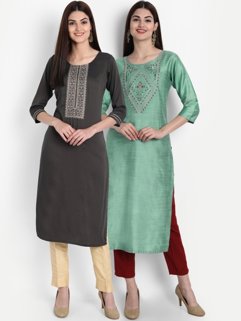 7Threads Women Multicoloured Embroidered Mirror Work Kurta, Multi