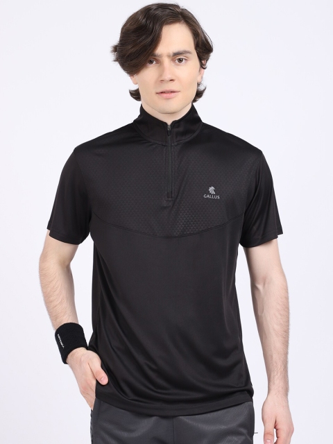 Gallus Men Black High Neck Dri-FIT Applique T-shirt