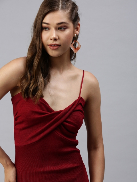 SHOWOFF Women Maroon Bodycon Dress