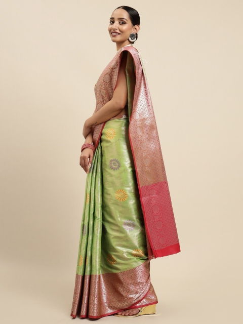 MIMOSA Women Lime Green Sarees