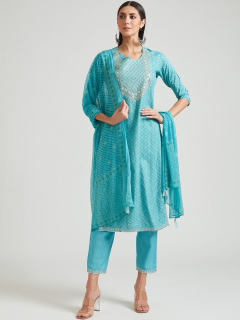 Neerus Women Turquoise Blue Ethnic Motifs Yoke Design Sequinned Kurta with Trousers & With Dupatta
Neerus Women Turquoise Blue Ethnic Motifs Yoke Design Sequinned Kurta with Trousers & With Dupatta