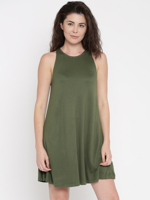 ALCOTT Women Olive Green Solid A-Line Dress