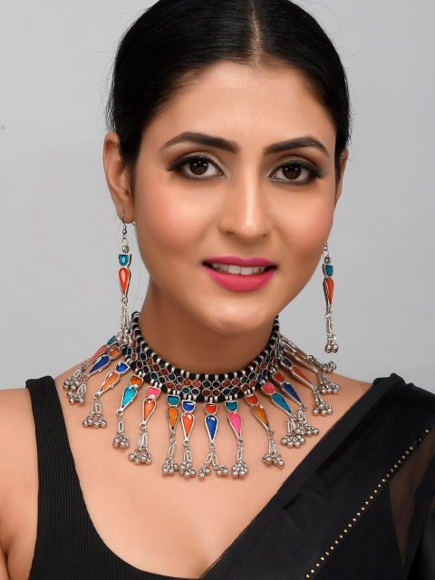 AQUASTREET Oxidised Silver-Plated & Multicolor Stone-Studded Afghani Tassel Jewellery Set, Multi
AQUASTREET Oxidised Silver-Plated & Multicolor Stone-Studded Afghani Tassel Jewellery Set, Multi
