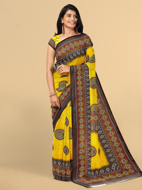 Kalamandir Yellow & Brown Paisley Silk Blend Saree