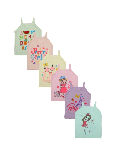 Bodycare Girls Pack Of 6 Assorted Printed Cotton Innerwear Vests