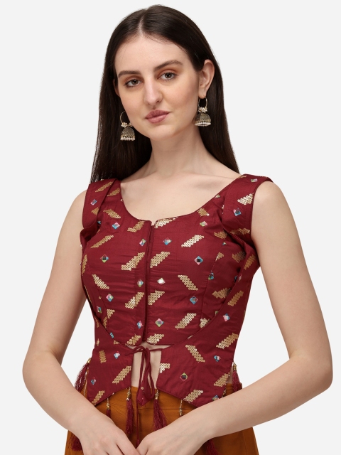 Fab Viva Women Maroon Embroidered Saree Blouse