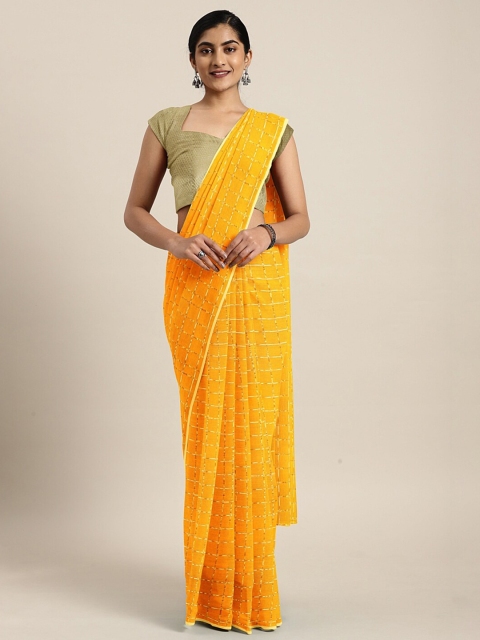 SHAVYA Yellow & Gold-Toned Embellished Zari Saree