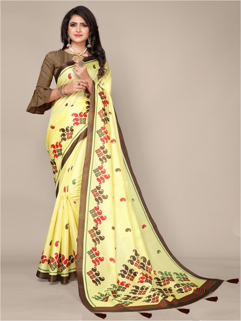 DIVASTRI Yellow & Black Embellished Art Silk Saree