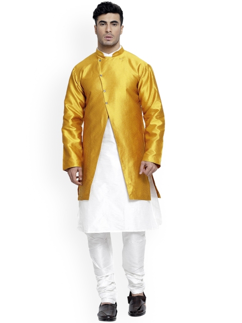 Benstoke Men White Dupion Silk Kurta with Pyjamas