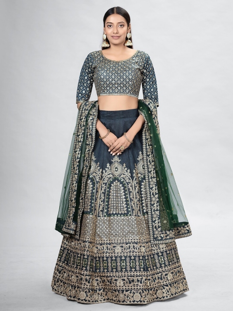 DRESSTIVE Green & Grey Embroidered Sequinned Semi-Stitched Lehenga & Unstitched Blouse With Dupatta
DRESSTIVE Green & Grey Embroidered Sequinned Semi-Stitched Lehenga & Unstitched Blouse With Dupatta