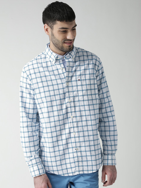 Tommy Hilfiger Men White & Blue Classic Fit Checked Casual Shirt 
Tommy Hilfiger Men White & Blue Classic Fit Checked Casual Shirt