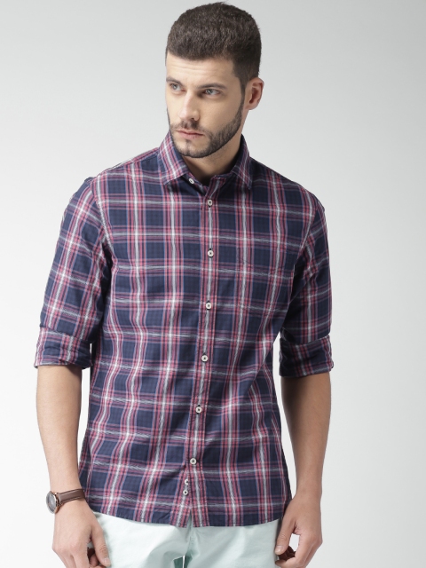 Celio Men Navy Checked Casual Shirt, Navy blue