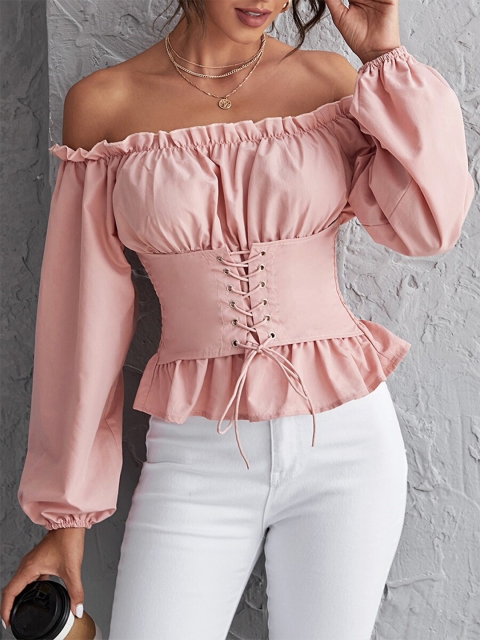 URBANIC Blue Off-Shoulder Bardot Crop Top