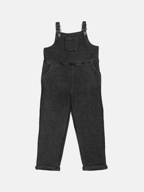 GOJI Girls Black Solid Straight-Leg Dungaree