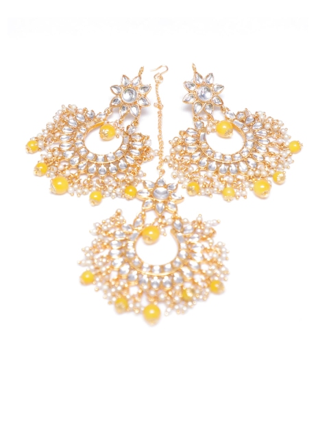 Swarajshop Women Gold-Plated & Yellow Kundan-Studded & Beaded Traditional Jewellery Set
Swarajshop Women Gold-Plated & Yellow Kundan-Studded & Beaded Traditional Jewellery Set