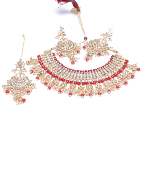Swarajshop Gold-Plated Red & White Kundan Studded & Beaded Handcrafted Jewellery Set
Swarajshop Gold-Plated Red & White Kundan Studded & Beaded Handcrafted Jewellery Set