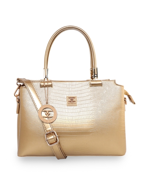 ESBEDA Gold-Toned Textured PU Oversized Structured Shoulder Bag with Applique