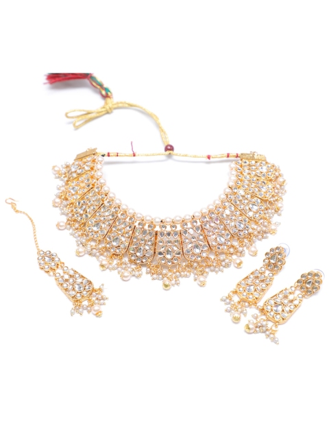 Swarajshop Women Gold-Plated White Kundan Studded & Beaded Handcrafted Jewellery Set