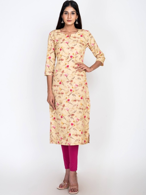 Swasti Women Yellow Floral Printed Thread Work Floral Kurta