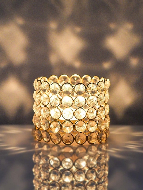 Craftvatika Gold-Toned Metal & Crystal Tealight Candle Holder