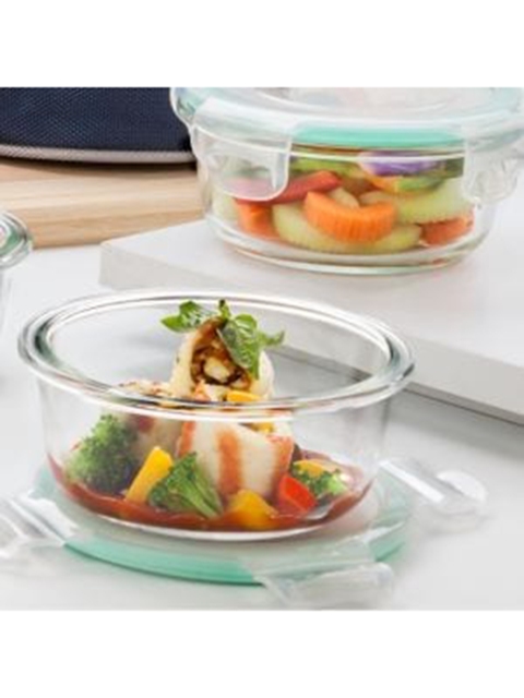 SignoraWare Set Of 3 Solid Lock `N` Store Glass Containers, Transparent