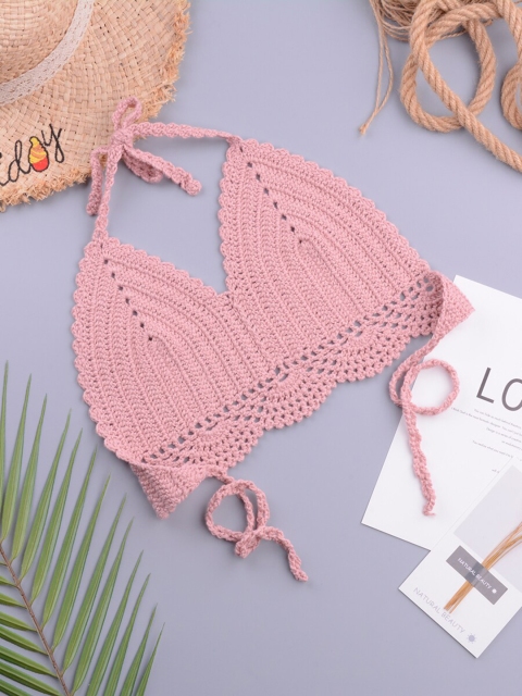 URBANIC Women Pink Solid Crochet Bikini