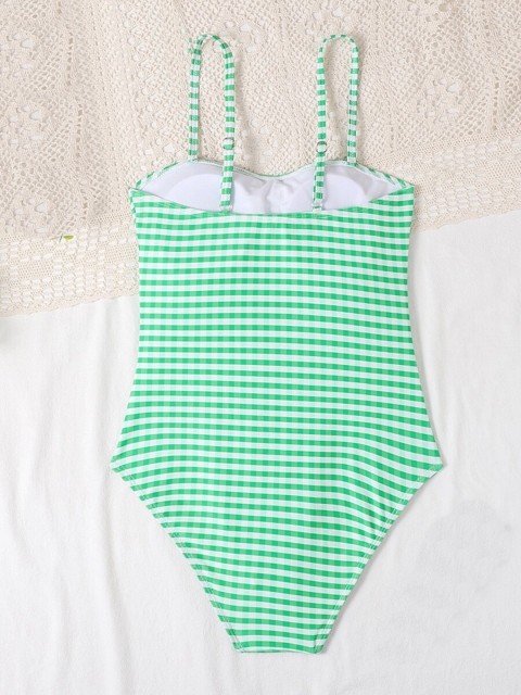 URBANIC Women Green Checked Backless Maillots Swimwear