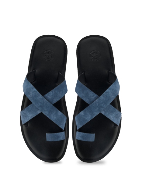 SKO Men Blue & Black Cross Strap Synthetic Sandals