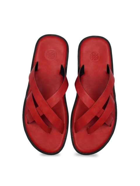 SKO Men Red & Black Leather Comfort Sandals