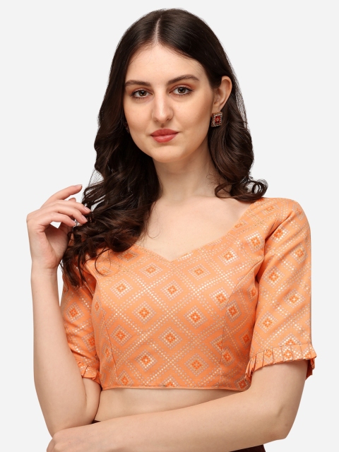 Fab Viva Women Peach Printed Saree Blouse