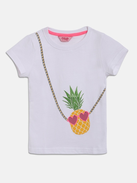 R&B Girls White Printed T-shirt