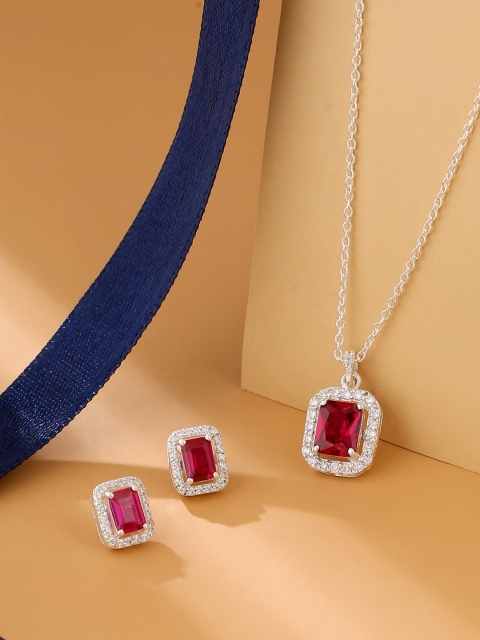 Hiara Jewels 925 Sterling Silver Silver-Plated White & Red AD-Stone Studded Jewellery Set
Hiara Jewels 925 Sterling Silver Silver-Plated White & Red AD-Stone Studded Jewellery Set