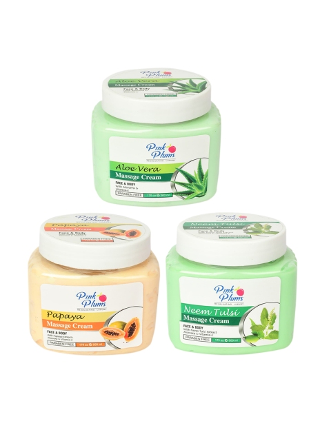 Pink Plums Set of Aloe Vera + Neem Tulsi + Papaya Face & Body Massage Cream - 500ml Each, Green
Pink Plums Set of Aloe Vera + Neem Tulsi + Papaya Face & Body Massage Cream - 500ml Each, Green